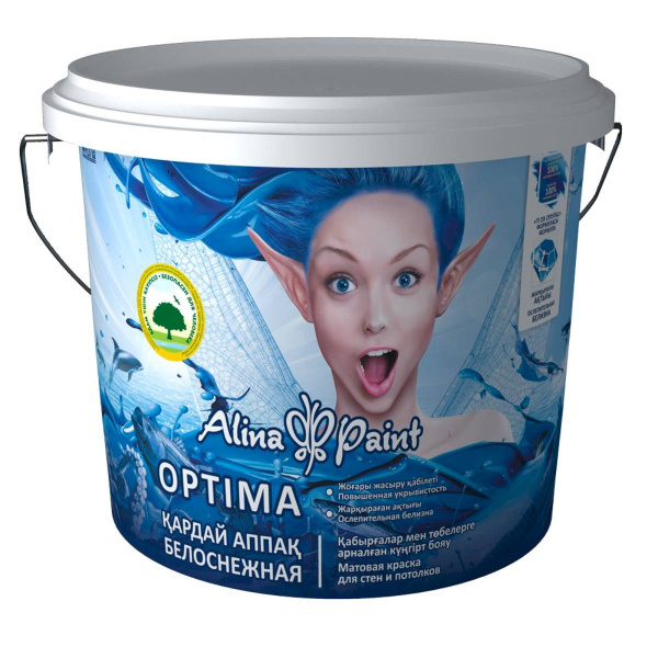 Краска водоэмульсионная, Alina Paint OPTIMA, 3 кг (интерьерная, супербелая, всесезонная)